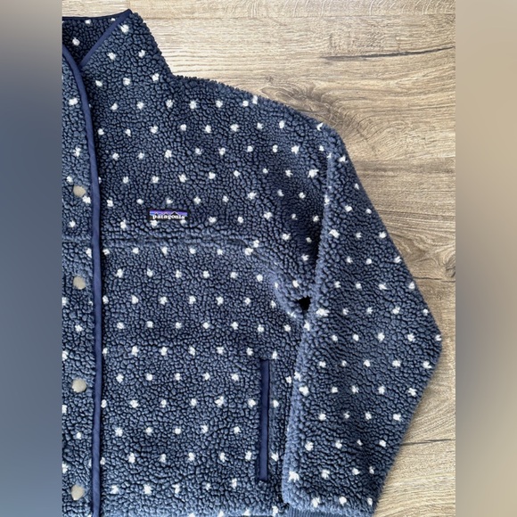 Patagonia Jacket Womens Small Snap Front Retro X Blue Polka Dot Sherpa Fleece - Picture 3 of 9